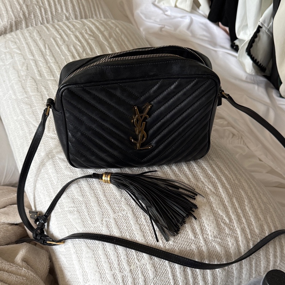 Yves Saint Laurent Black Chevron Crossbody Bag